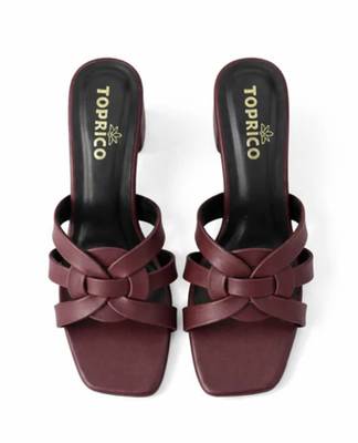 Black knotted artificial leather block heel sandals for women 1