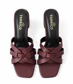 Black knotted artificial leather block heel sandals for women