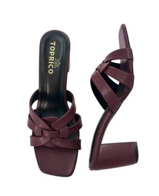 Black knotted artificial leather block heel sandals for women 2