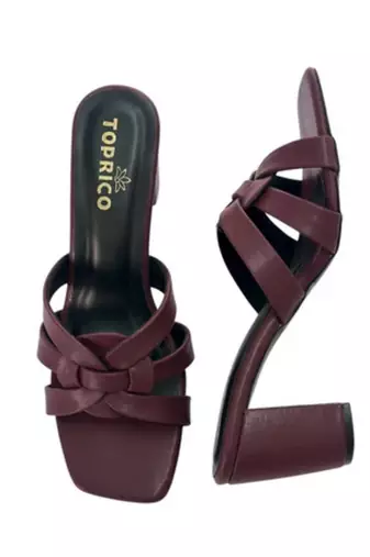 Black knotted artificial leather block heel sandals for women