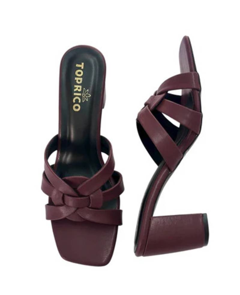 Black knotted artificial leather block heel sandals for women