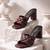 Black knotted artificial leather block heel sandals for women