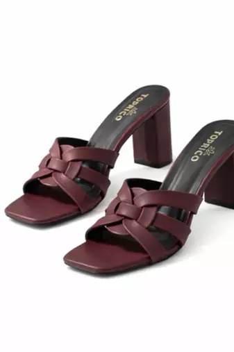 Black knotted artificial leather block heel sandals for women
