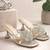Silver crystal embellished artificial leather butterfly block heels for women