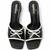 Black bow embellished artificial leather block heel sandals for women