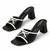 Black bow embellished artificial leather block heel sandals for women