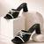Black bow embellished artificial leather block heel sandals for women