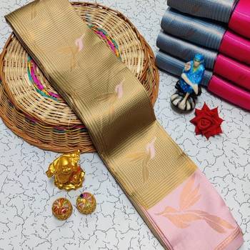 New Banarasi Silk Blend Golden Color woven Saree with Blouse Set For Women's 2