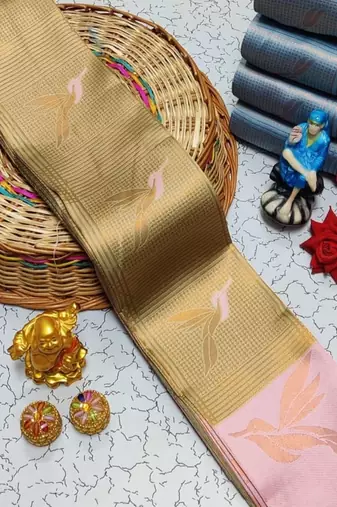 New Banarasi Silk Blend Golden Color woven Saree with Blouse Set For Women's