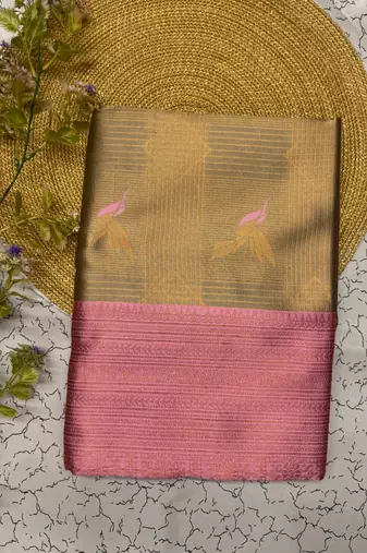 New Banarasi Silk Blend Golden Color woven Saree with Blouse Set For Women's