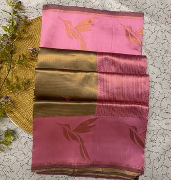 New Banarasi Silk Blend Golden Color woven Saree with Blouse Set For Women's 5