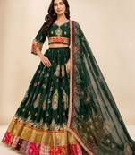 Green Muslin Cotton Navratri Chaniya Choli with Mirror Work & Georgette Dupatta