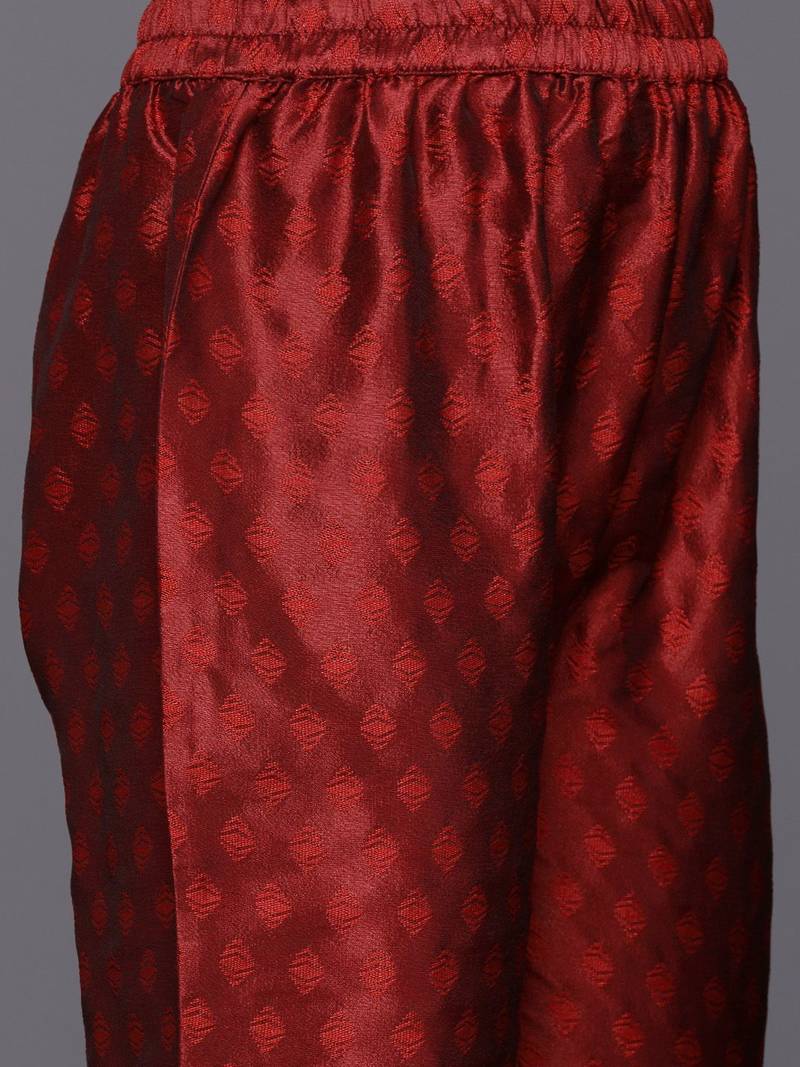 Maroon zari work textured kurta with trouser and printed dupatta