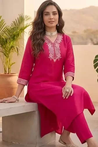 Women ethnic motifs embroidered regular thread work kurta with trousers & with dupatta