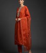 Ethnic motifs embroidered regular thread work kurta with trousers & with dupatta