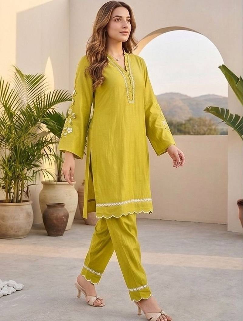 Women regular thread work kurta with trousers & with dupatta