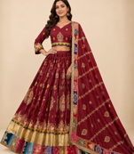 Maroon Muslin Cotton Navratri Chaniya Choli with Mirror Work & Georgette Dupatta