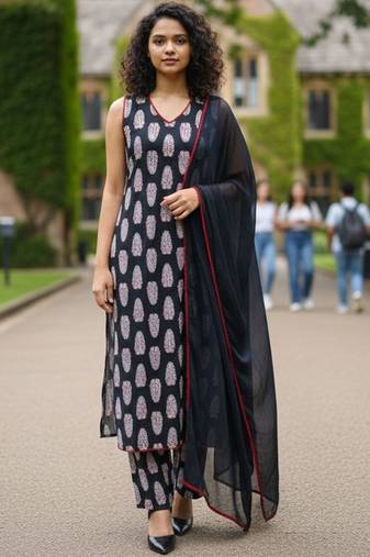 Women ethnic motifs printed regular pure cotton kurta with trousers & with dupatta