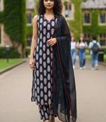 Women ethnic motifs printed regular pure cotton kurta with trousers & with dupatta