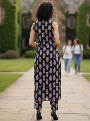 Women ethnic motifs printed regular pure cotton kurta with trousers & with dupatta 4