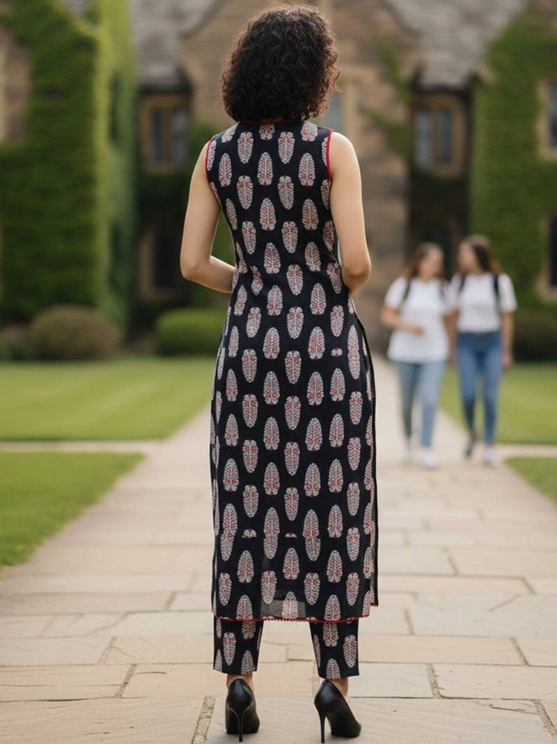 Women ethnic motifs printed regular pure cotton kurta with trousers & with dupatta
