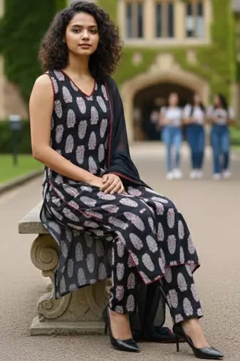 Women ethnic motifs printed regular pure cotton kurta with trousers & with dupatta