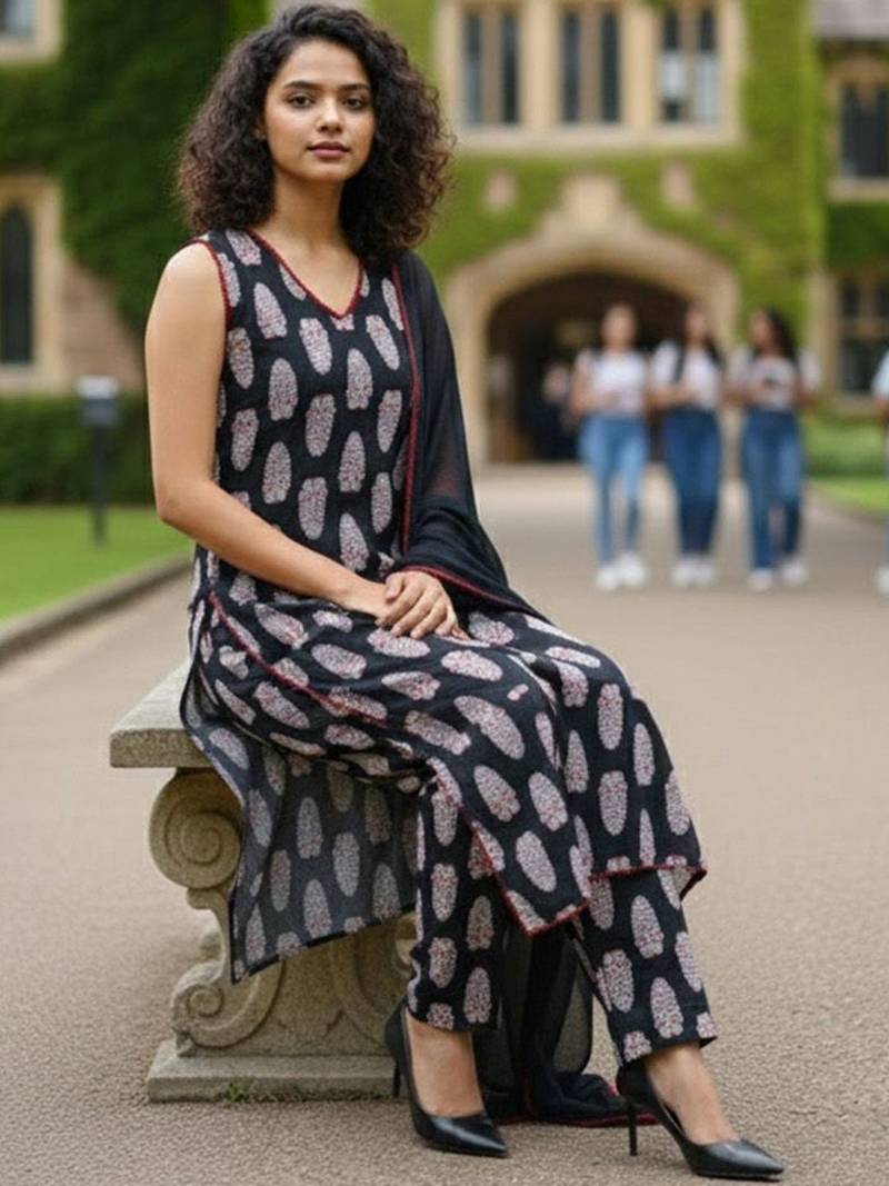 Women ethnic motifs printed regular pure cotton kurta with trousers & with dupatta