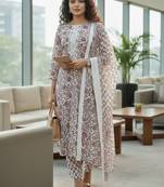 Women floral printed regular pure cotton kurta with trousers & with dupatta