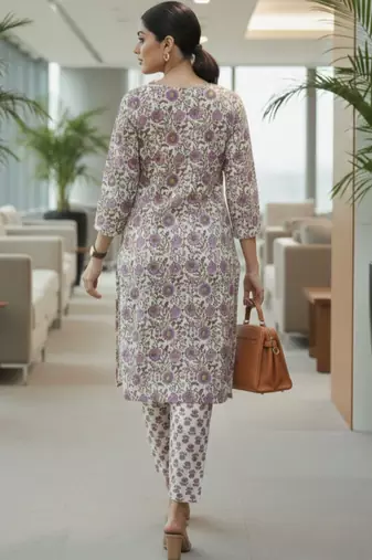 Women floral printed regular pure cotton kurta with trousers & with dupatta