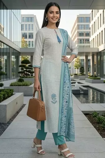Women ethnic motifs printed regular pure cotton kurta with trousers & with dupatta