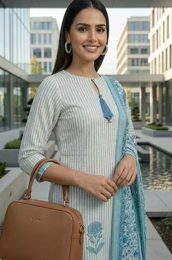 Women ethnic motifs printed regular pure cotton kurta with trousers & with dupatta