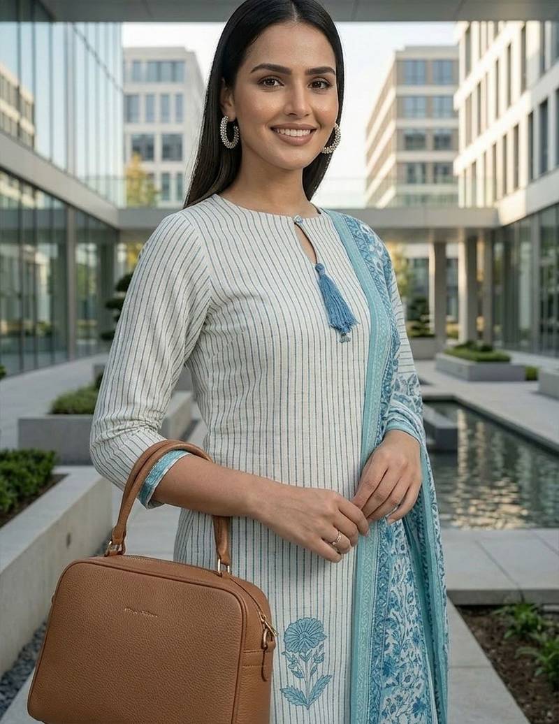 Women ethnic motifs printed regular pure cotton kurta with trousers & with dupatta