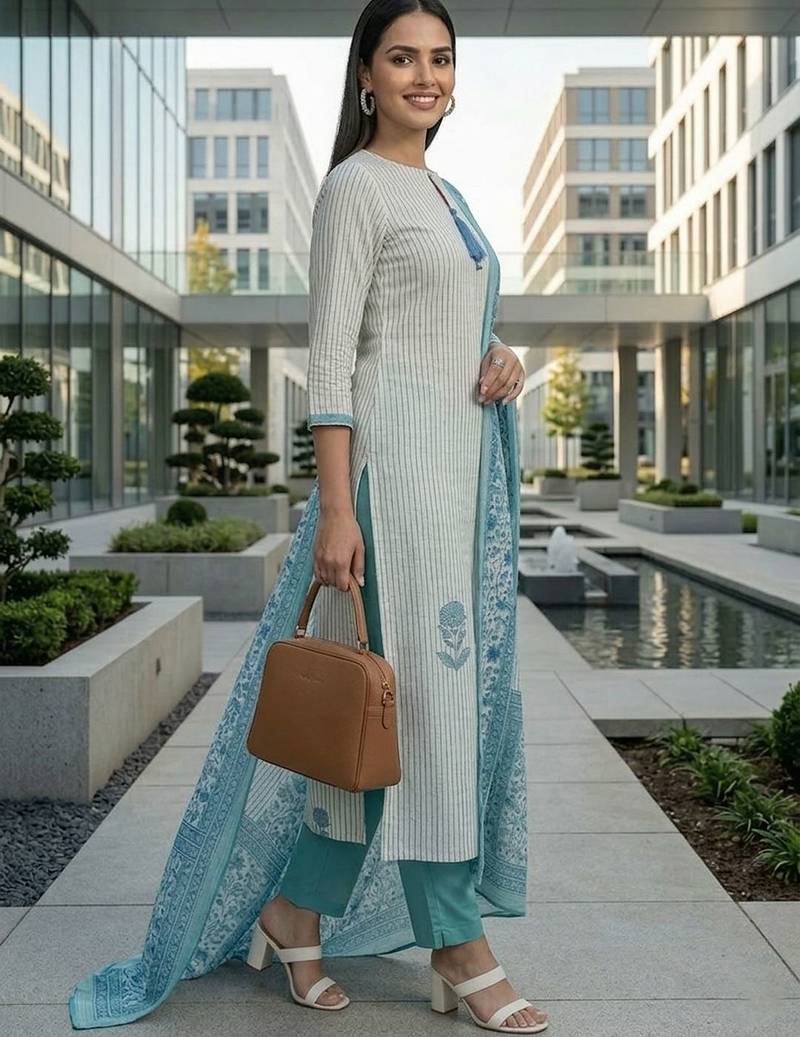 Women ethnic motifs printed regular pure cotton kurta with trousers & with dupatta