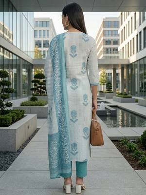 Women ethnic motifs printed regular pure cotton kurta with trousers & with dupatta 5