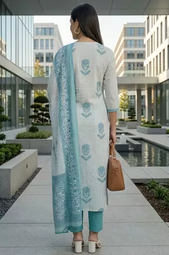 Women ethnic motifs printed regular pure cotton kurta with trousers & with dupatta