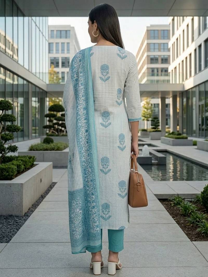 Women ethnic motifs printed regular pure cotton kurta with trousers & with dupatta