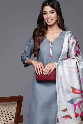 Thread work kurta with trouser and printed dupatta