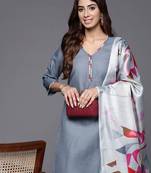 Thread work kurta with trouser and printed dupatta