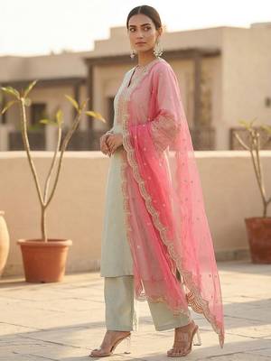 Women embroidered regular kurta with trousers & with dupatta 4