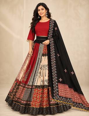 Multicolor Muslin Cotton Navratri Chaniya Choli with Real Mirror Work & Dupatta 1