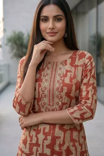 Women printed regular kurta with trousers & with dupatta