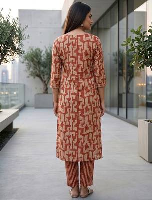 Women printed regular kurta with trousers & with dupatta 4