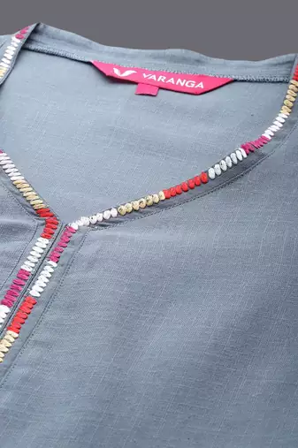Straight thread work kurta with trousers & dupatta