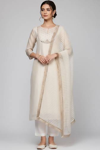 Women thread work kurta with trousers & with dupatta