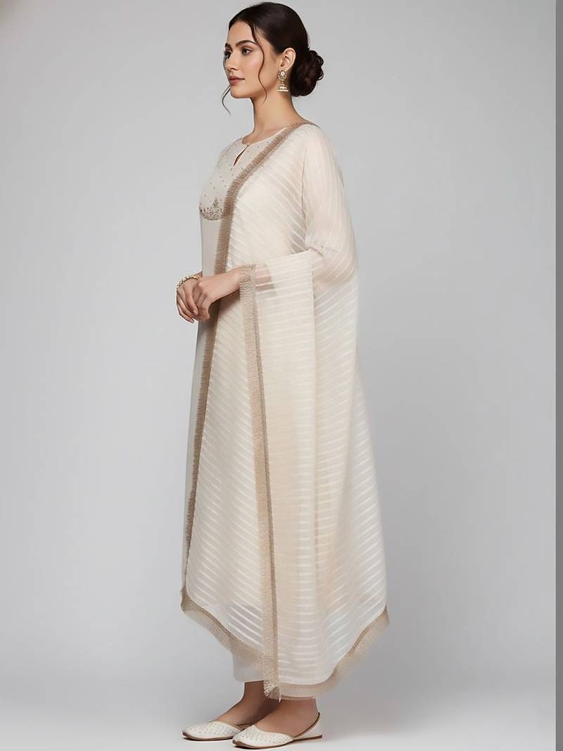 Women regular thread work kurta with trousers & with dupatta