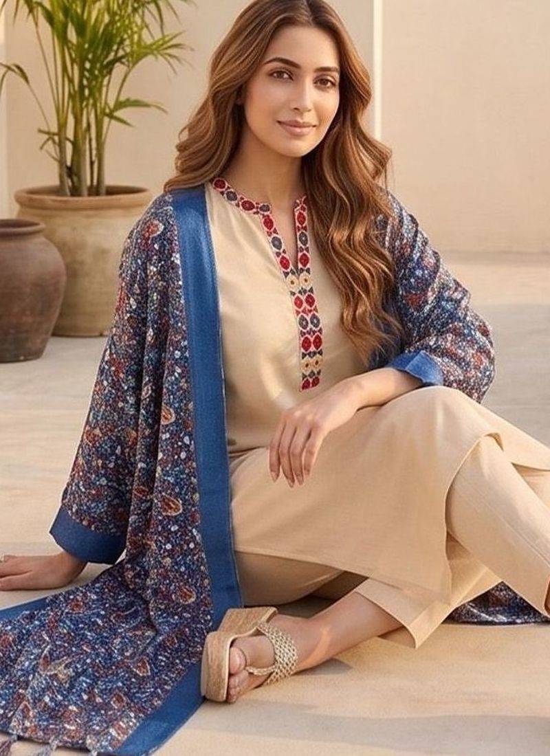 Women ethnic motifs embroidered regular thread work kurta with trousers & with dupatta