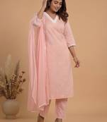 Women ethnic motifs embroidered regular thread work kurta with trousers & with dupatta