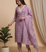 Women ethnic motifs printed regular kurta with trousers & with dupatta
