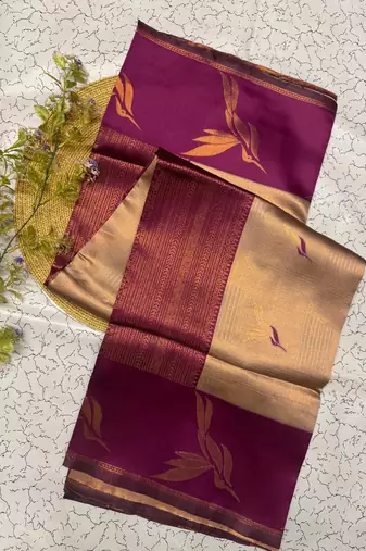 New Banarasi Silk Blend Brown Color Woven Saree With Blouse Set For Women's