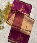 New Banarasi Silk Blend Brown Color Woven Saree With Blouse Set For Women's